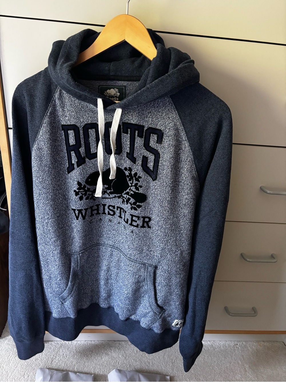 Roots Men’s Whistler Hooded Sweatshirt - Navy and Heather Gray